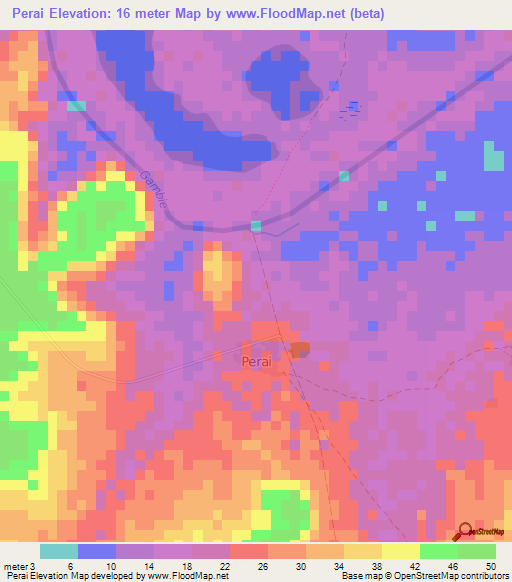 Perai,Gambia Elevation Map