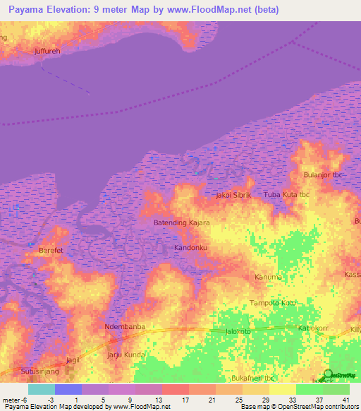 Payama,Gambia Elevation Map