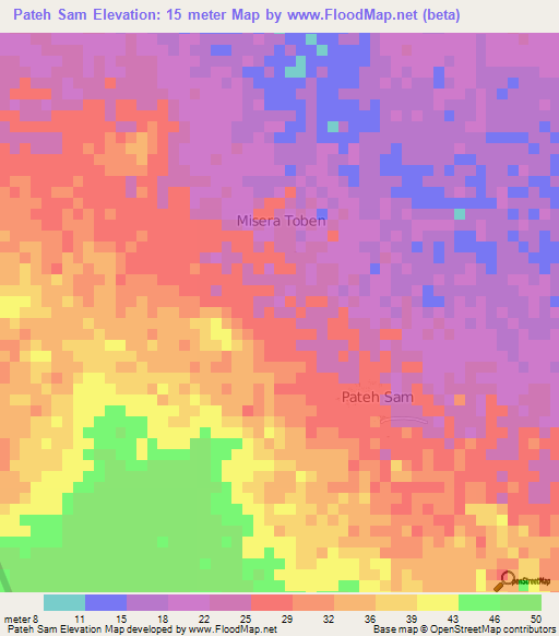 Pateh Sam,Gambia Elevation Map
