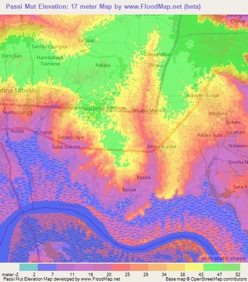 Passi Mut,Gambia Elevation Map