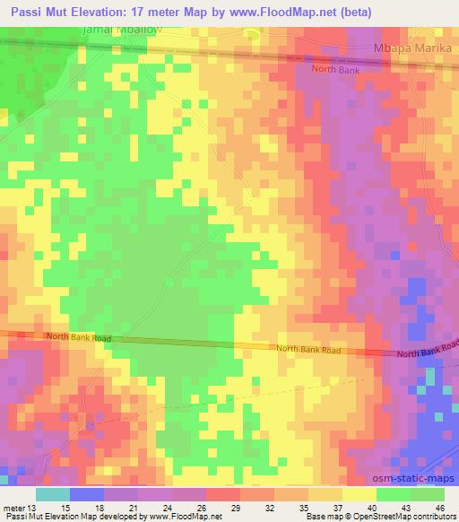 Passi Mut,Gambia Elevation Map