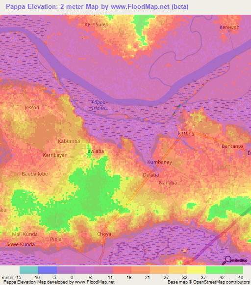 Pappa,Gambia Elevation Map