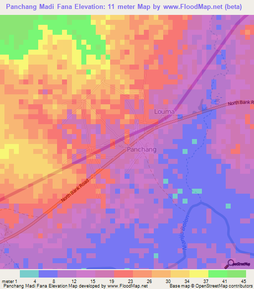 Panchang Madi Fana,Gambia Elevation Map