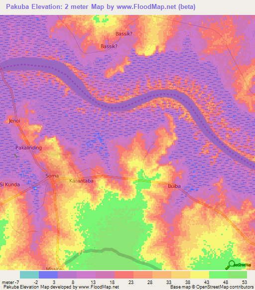 Pakuba,Gambia Elevation Map