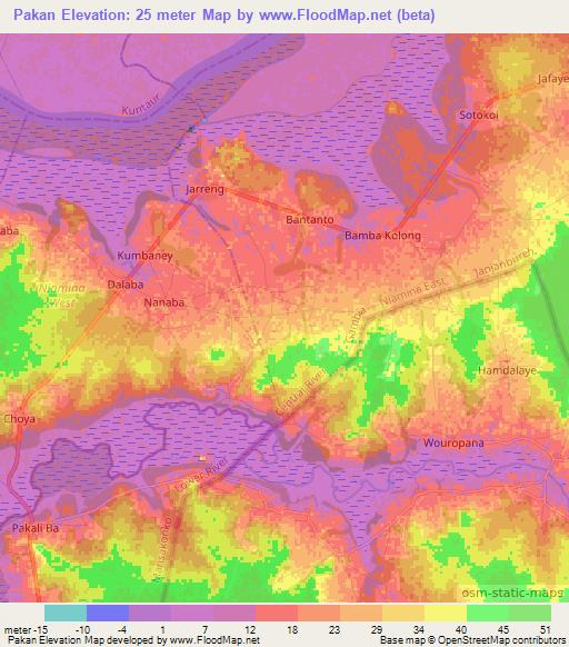 Pakan,Gambia Elevation Map