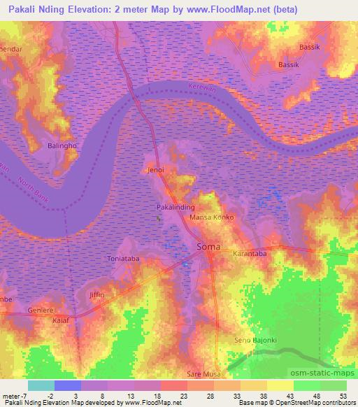 Pakali Nding,Gambia Elevation Map