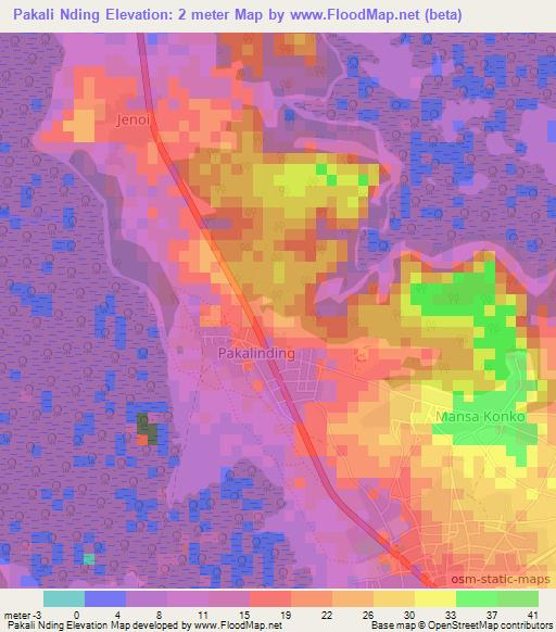 Pakali Nding,Gambia Elevation Map