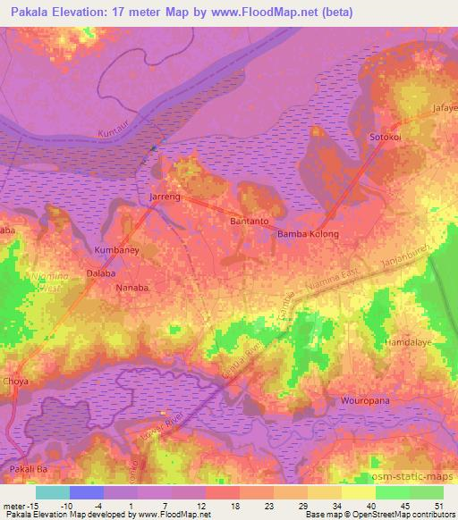 Pakala,Gambia Elevation Map