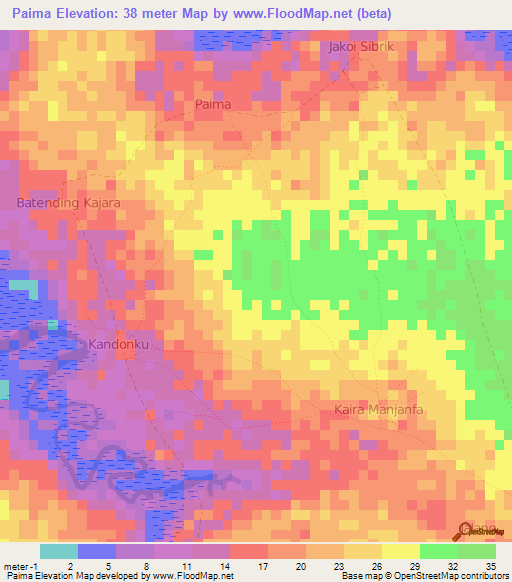 Paima,Gambia Elevation Map
