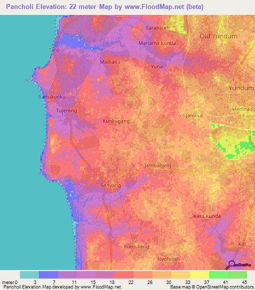Pancholi,Gambia Elevation Map