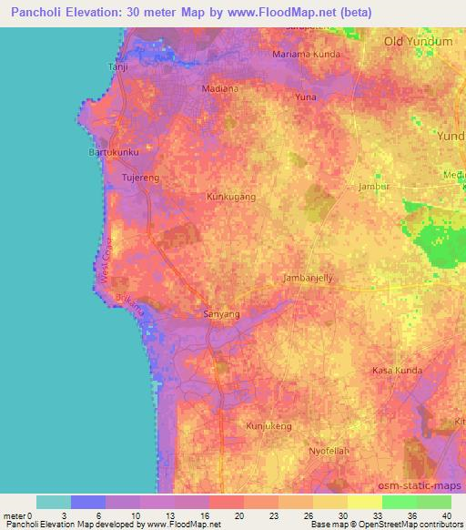 Pancholi,Gambia Elevation Map