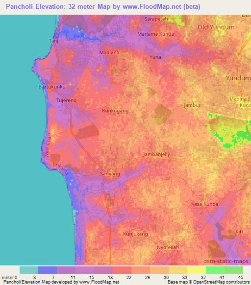 Pancholi,Gambia Elevation Map