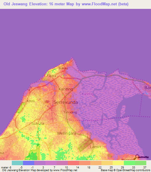 Old Jeswang,Gambia Elevation Map