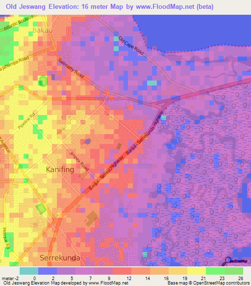 Old Jeswang,Gambia Elevation Map