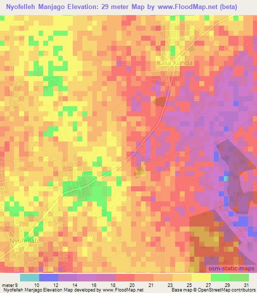 Nyofelleh Manjago,Gambia Elevation Map