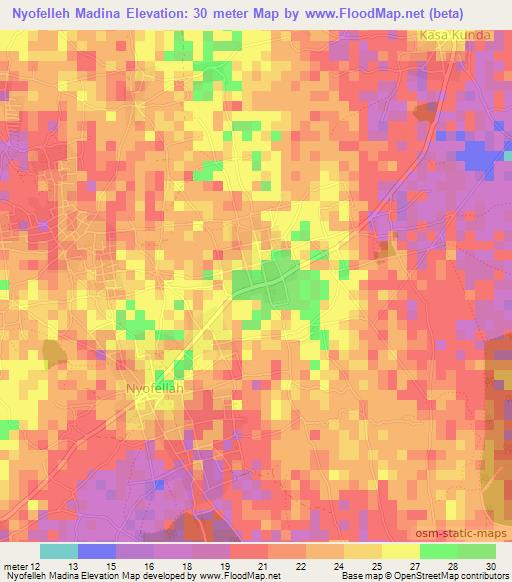Nyofelleh Madina,Gambia Elevation Map