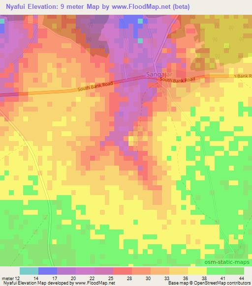 Nyafui,Gambia Elevation Map