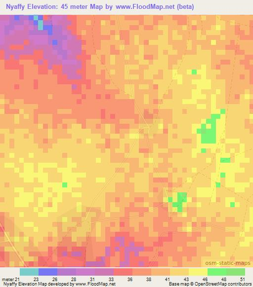Nyaffy,Gambia Elevation Map