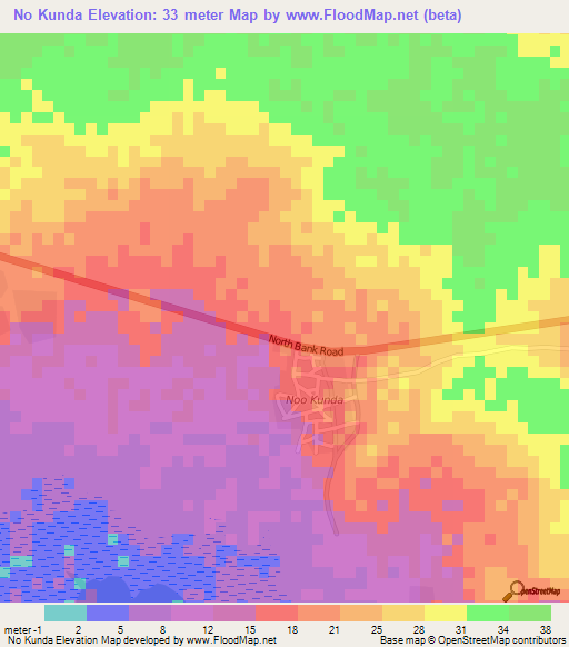 No Kunda,Gambia Elevation Map