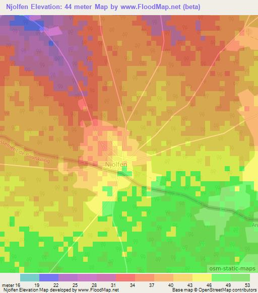 Njolfen,Gambia Elevation Map