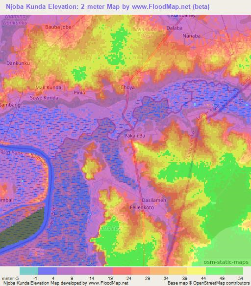 Njoba Kunda,Gambia Elevation Map