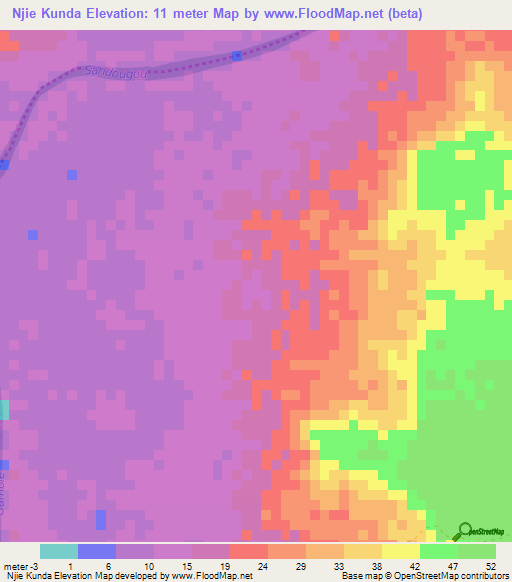 Njie Kunda,Gambia Elevation Map