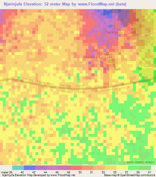 Njarinjufa,Gambia Elevation Map