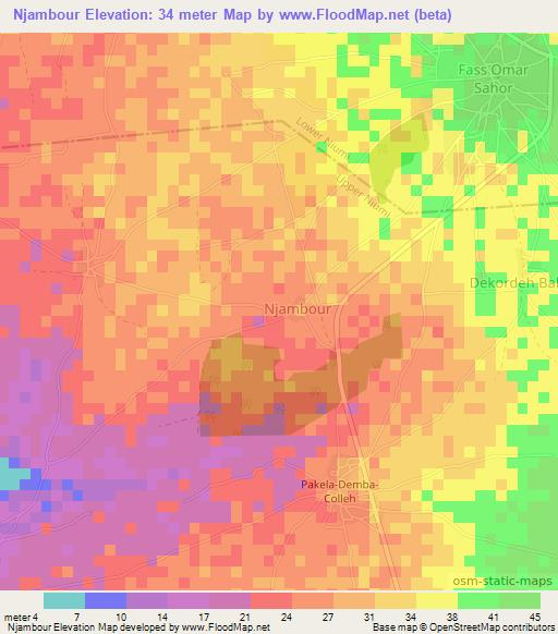 Njambour,Gambia Elevation Map