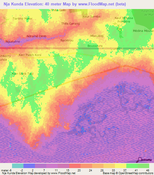 Nja Kunda,Gambia Elevation Map