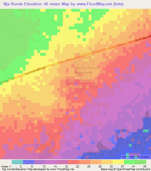 Nja Kunda,Gambia Elevation Map
