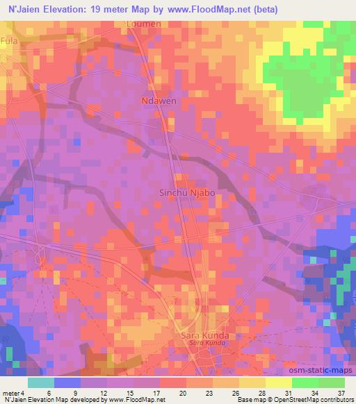 N'Jaien,Gambia Elevation Map