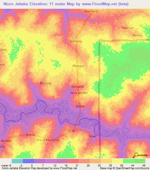 Nioro Jattaba,Gambia Elevation Map