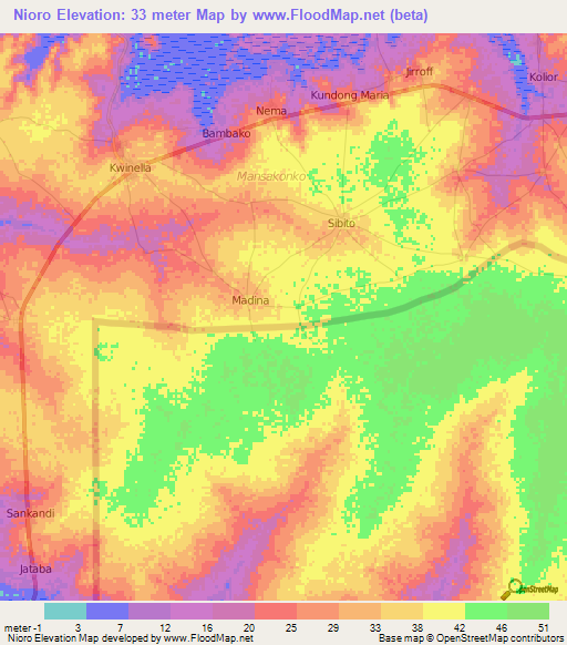 Nioro,Gambia Elevation Map