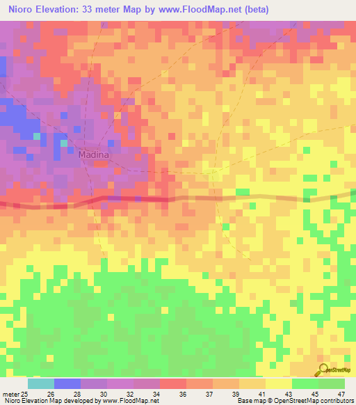 Nioro,Gambia Elevation Map
