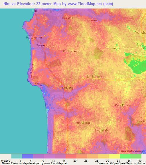 Nimsat,Gambia Elevation Map