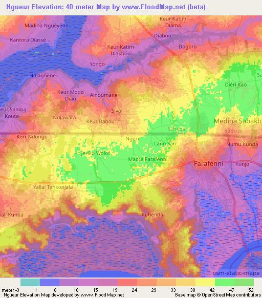 Ngueur,Gambia Elevation Map