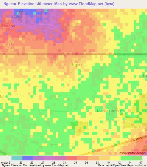 Ngueur,Gambia Elevation Map