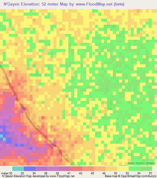 N'Gayen,Gambia Elevation Map