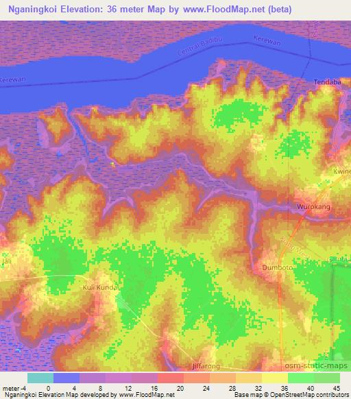Nganingkoi,Gambia Elevation Map