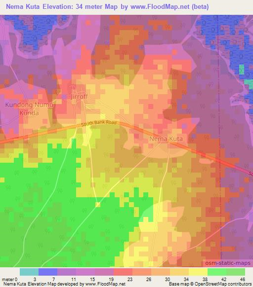 Nema Kuta,Gambia Elevation Map
