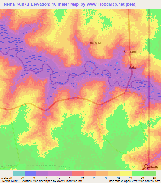Nema Kunku,Gambia Elevation Map