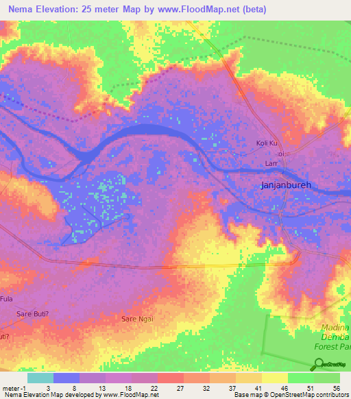 Nema,Gambia Elevation Map