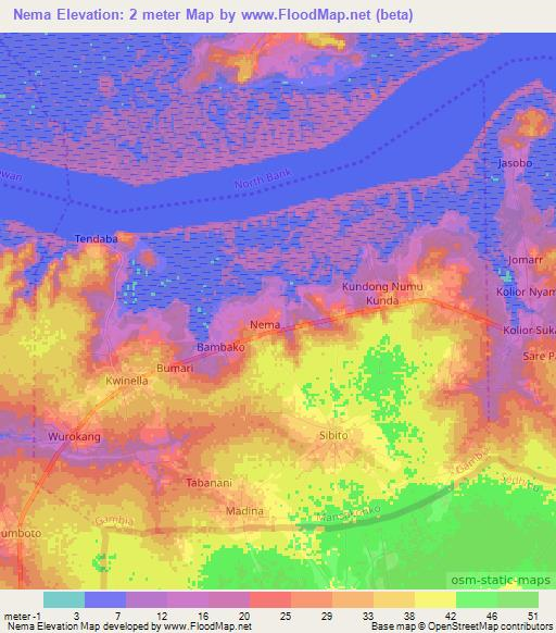 Nema,Gambia Elevation Map