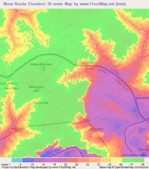 Musa Kunda,Gambia Elevation Map