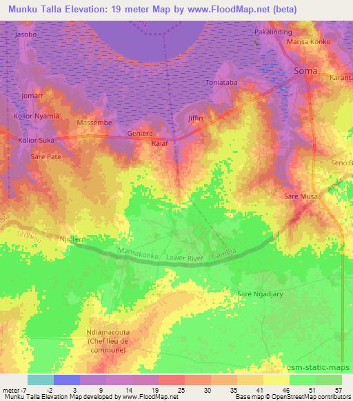 Munku Talla,Gambia Elevation Map