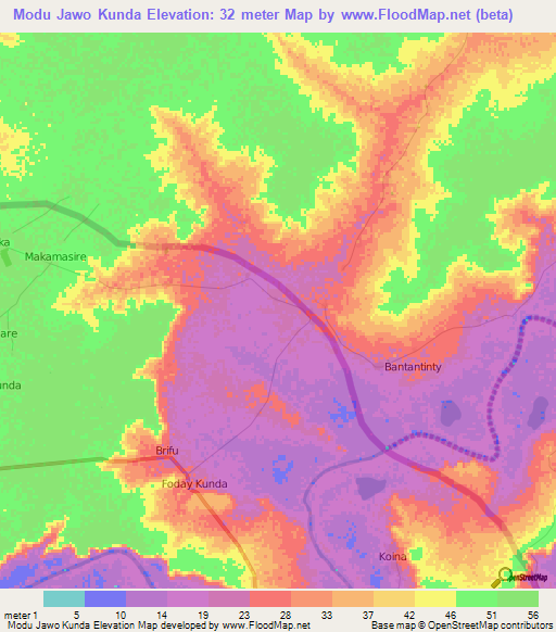 Modu Jawo Kunda,Gambia Elevation Map