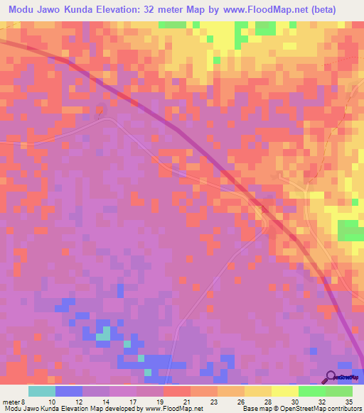 Modu Jawo Kunda,Gambia Elevation Map