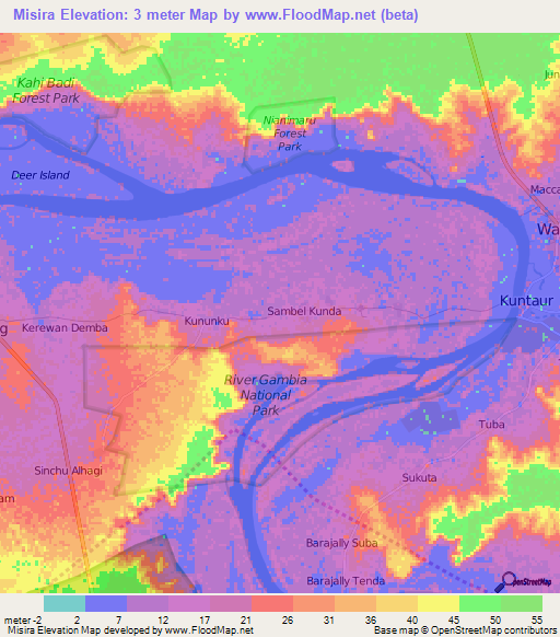 Misira,Gambia Elevation Map