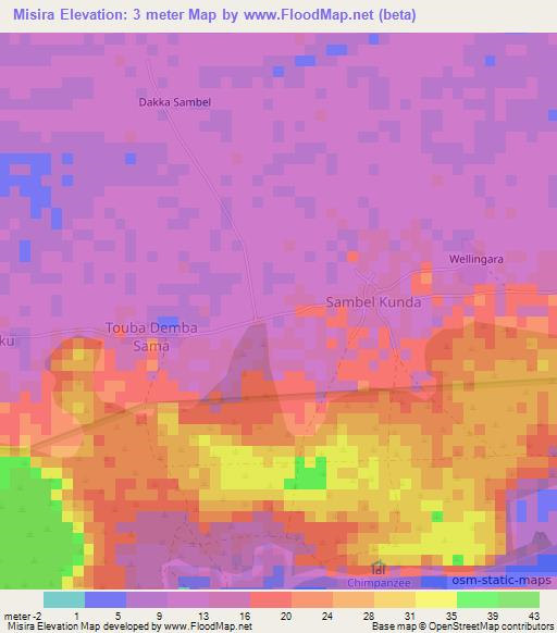 Misira,Gambia Elevation Map