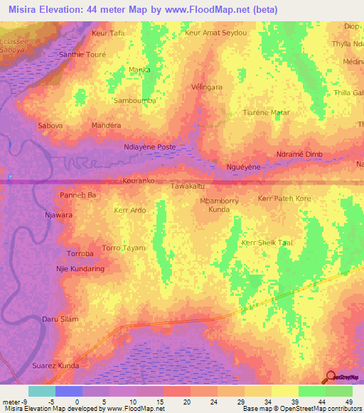 Misira,Gambia Elevation Map